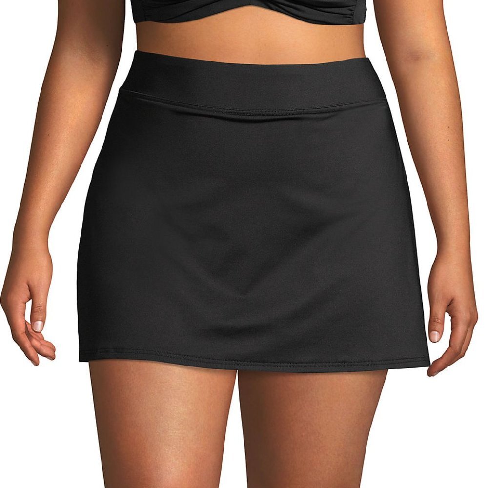 Lands' End Black Women's Plus Size Chlorine Resistant Tummy Control Swim